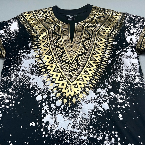 SCREENSHOT Womens Top Shirt XL X-Large Black Gold White Splatter Short Sleeve - Picture 3 of 11